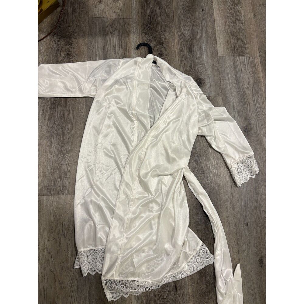 White Satin Robe with Lace Trim NWT